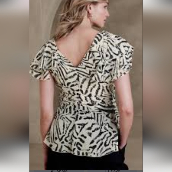 BANANA REPUBLIC Ruffle Sleeve Abstract Zebra Print Blouse. Ivory/black. 4 NWT - Picture 3 of 15